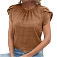 thumbnail image 1 of Tnhcen Blouses en Mousseline Unies à Col Rond pour Femmes / Chemises à Manches Pétales à Manches Courtes P-2TG / Hauts Élégants, 1 of 9