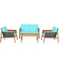 thumbnail image 3 of Patiojoy 4-Piece Patio Acacia Wood Furniture Set Outdoor PE Rattan Conversation Set with Removable Cushions Turquoise, 3 of 8