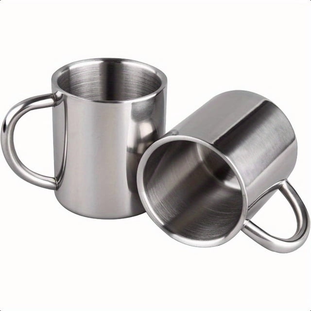CNKOO Tasses à Café Incassables à Double Paroi en Acier Inoxydable avec Poignée 13.5oz 400ml Camping Ensemble de 2