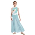 thumbnail image 1 of Moggemol Robe de Danse Sans Manches pour Filles Robe de Danse Contemporaine Fendue Longue Jupe Bleu Clair 16, 1 of 4