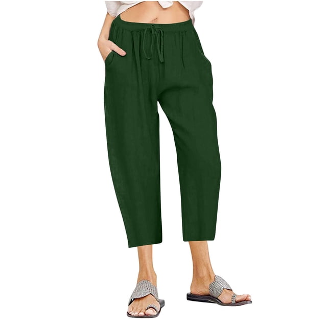 Penkiiy Women's Casual Wide Leg Capris, Army Green, S