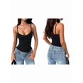 thumbnail image 3 of Womens U Neck Adjustable Spaghetti Strap Tight Tank Tops Casual Workout Basic Camisole Tops Black L, 3 of 7