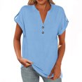 thumbnail image 1 of Yuyuzo Womens T Shirts Cap Sleeve Tops Button up V Neck Top Solid Color Basic Summer Tees Tops, 1 of 7