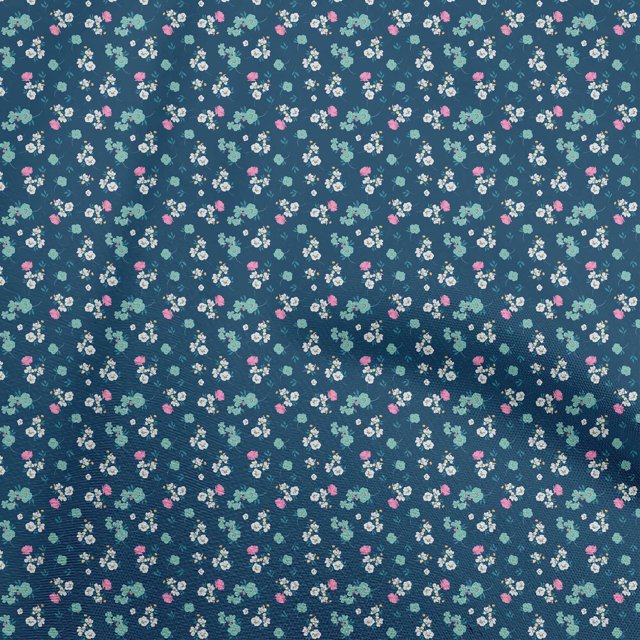 oneOone Rayon Blue Fabric Floral Ditsy Fabric For Sewing Printed Craft Fabric By The Yard 56 Inch Wide
