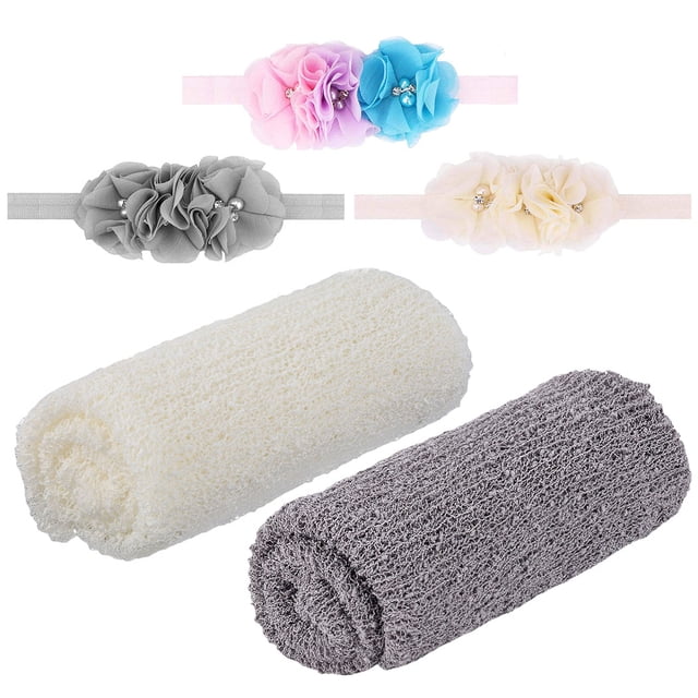 Coofit 2 Pcs Emmaillotage pour Bébé Mode Coton Extensible Accessoire Photo pour Bébé avec 3 Bandeaux