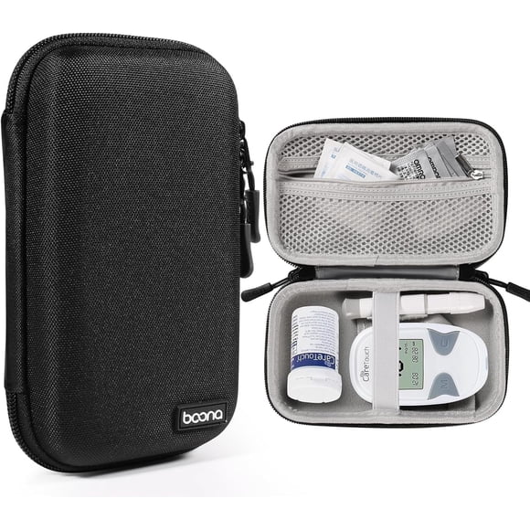 Diabetes Travel Case EVA Hard Shell Diabetic Supplies Bag Organizer for Blood Sugar Testing Kit, Glucose Monitor Kit with Metre, Glucose Test Strips, Lancets, Lancing Device, Alcohol Wipe (Grey)