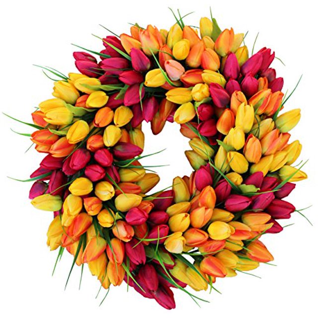 The Wreath Depot Blush Tulip Front Door Wreath 19 Inch, Stunning Spring Door Wreath, Beautiful Gift Box Included