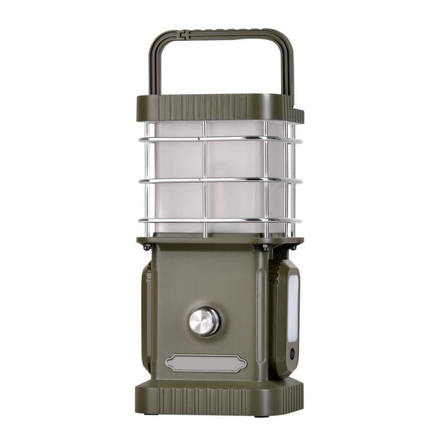 Tru de Light Lampe DEL avec Haut-Parleur Bluetooth Vert olive de Forme Rectangulaire, Poignée Supérieure, cage de Protection en Métal Autour du Panneau Lumineux DEL, Bouton de Commande Argenté et Lumières Latérales avec modes Multiples, Convient au camping et à l'Utilisation Extérieure.