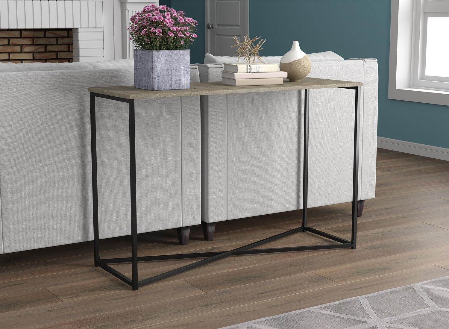 Safdie & Co. Console Table 44L Dark Taupe Black X Metal