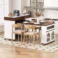 thumbnail image 3 of Table à Manger Extensible avec Dessus Pliant Extra-Long Noyer + Blanc Crème Rolling Kitchen Island avec Tiroirs, 3 of 17