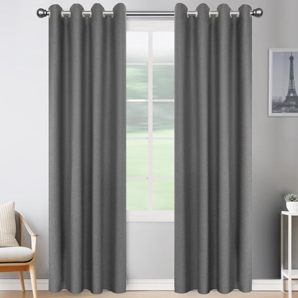JIVINER 2 Panel Set Linen Blackout Curtains for Bedroom Living Room Darkening Curtains Grommet Thermal Insulated 84 inch Window Drapes Panels (Dark G