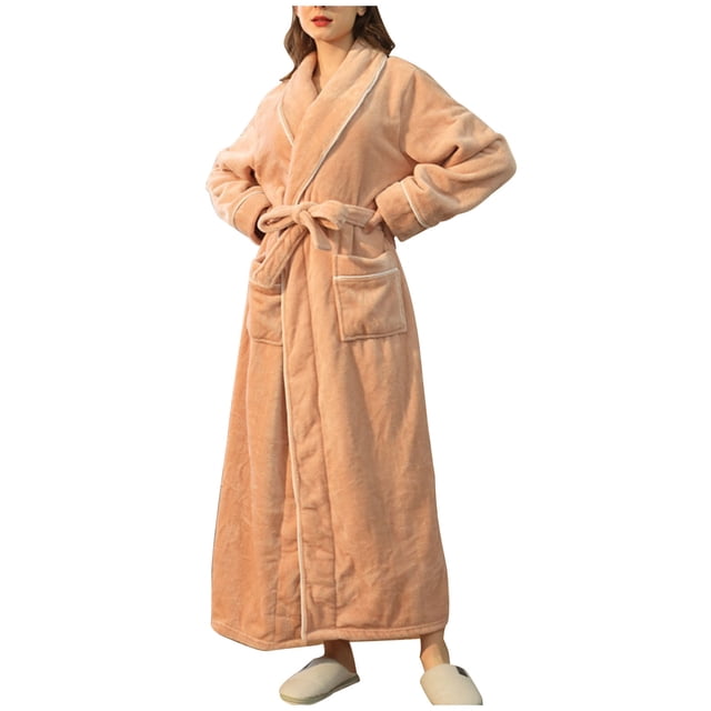 Timegard Peignoir pour Femmes à Manches Longues, Col à Revers, Chemises de Nuit Longues en Peluche, Robes d'Automne et d'Hiver Chaudes et Confortables
