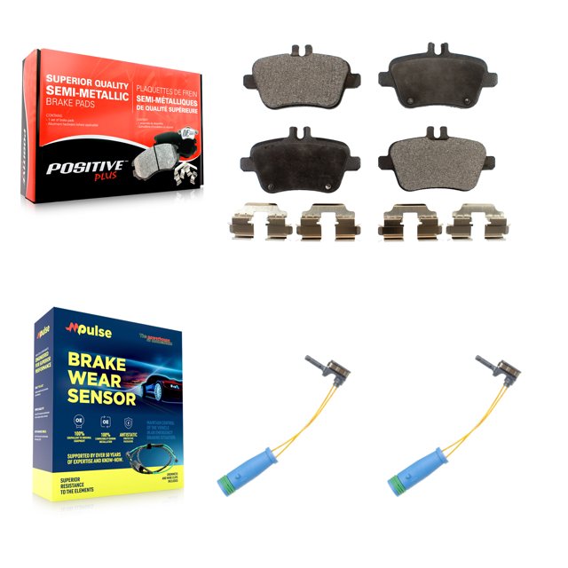 Positive Plus Rear Semi-Metallic Disc Brake Pads and Wear Sensors Kit for Car Mercedes-Benz CLA250 GLA250 2.0L KPW-101220