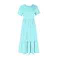 thumbnail image 5 of Penkiiy Robe T-Shirt d'Été Décontractée pour Femme à Manches Courtes, Col Rond, Basique Évasée, Fluide, Plage, Vacances, Robe Soleil, m Bleu Ciel, 5 of 5