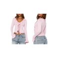 thumbnail image 3 of Women Ruffle Tie Front Cardigan Sweater Long Bell Sleeve Cropped Knit Sweater Top Pink L, 3 of 7
