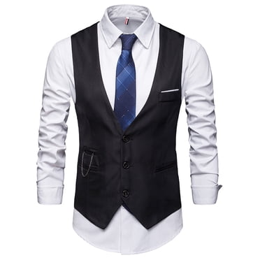 Fashnice Mens Suit Vest Business Outwear Solid Color Formal Dress Waistcoat Casual Holiday Black 2XL