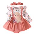 thumbnail image 1 of MIASHUI Tenue de Pâques pour Bébé Fille Barboteuse à Manches Longues Jupe à Bretelles Lapin Robe Salopette, Rouge Brique, 12-18 Mois, 1 of 9