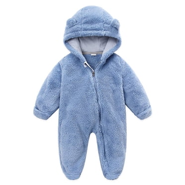 IROINID Rabais Cache-Couche pour Bébé à Manches Longues Grenouillère en Molleton pour Nouveau-Né Combinaison de Neige d'Hiver Gigoteuse Cache-Couches Dessin Animé Chaude à Capuche Barboteuse Combinaison Tenues pour Filles Garçons, Bleu Pâle