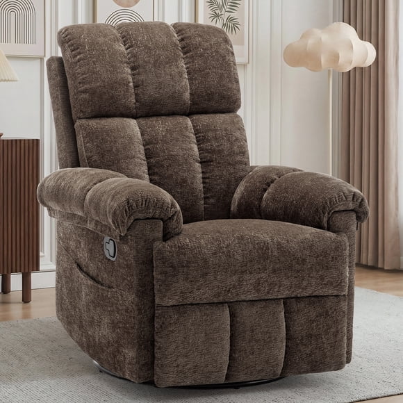 Korser Small Recliners for Small Spaces,Swivel Rocker Recliner Chair with Side Pockets for Living Room,Brown