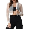 thumbnail image 1 of INSPIRE CHIC Blouson Bomber pour Femme à Manches Longues Court en Maille Transparente Vestes m Blanc, 1 of 6