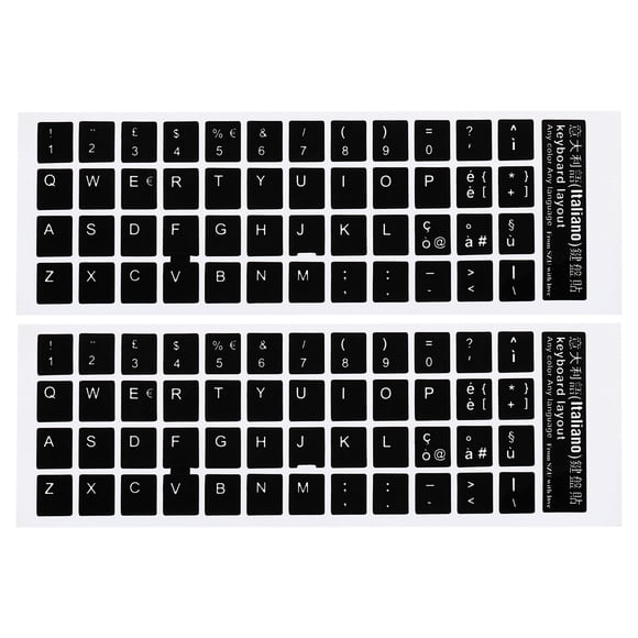 Unique Bargains Italian Keyboard Stickers Universal Keyboard Cover Smooth, Black Background White Lettering 2 Pack