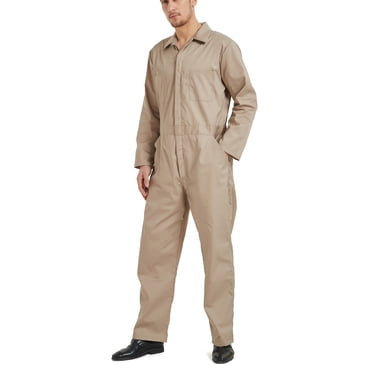 TOPTIE Men's Long Sleeve Coverall, Action Back Coverall Relaxed Fit, Work Wear Suit, Khaki Coverall