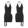 thumbnail image 4 of Gupgi Robe Mini Teinture sur Nœuds pour Femme Été Sans Manches Dos Nu à Col Licou à Volants Irréguliers Robes Noires, 4 of 9