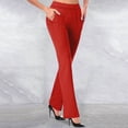 thumbnail image 2 of yoeyez Pantalon Habillé de Yoga pour Femme, Pantalon de Travail Extensible Taille Haute à Jambe Droite, Coupe Évasée, à Enfiler, avec Poches, Offres à Durée Limitée, Rouge, G, 2 of 6
