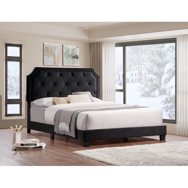 Lit Plateforme DiamondLux en Velours Noir - Très Grand