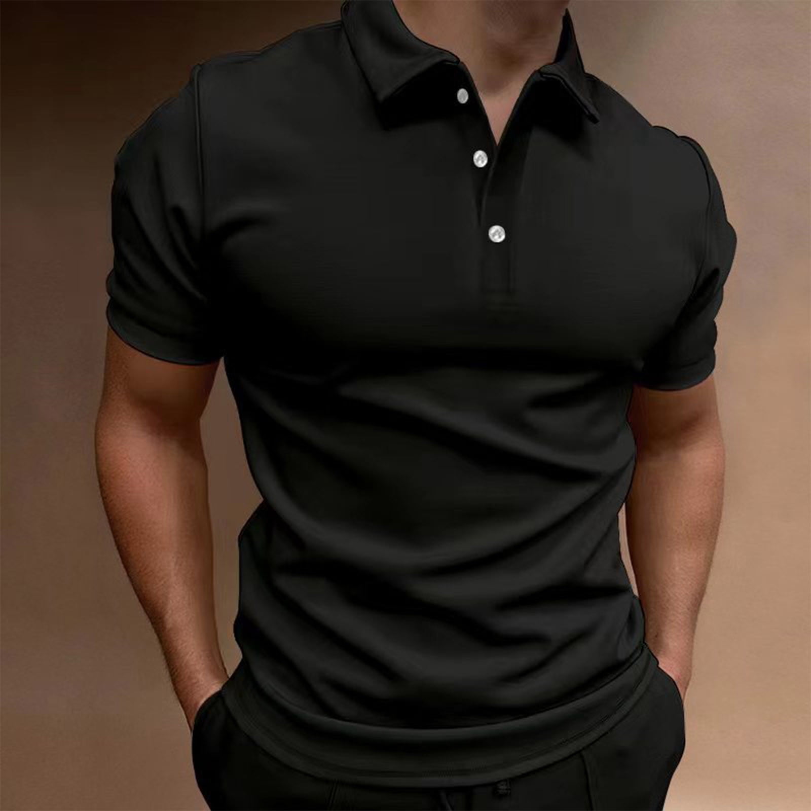 lcziwo Men's Short Sleeve Zipper Polo Shirts Casual Slim Fit Solid