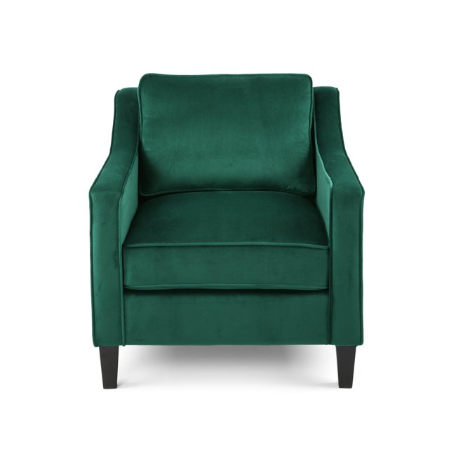 Milo Fauteuil Club en Velours Contemporain, Vert et Brun Foncé