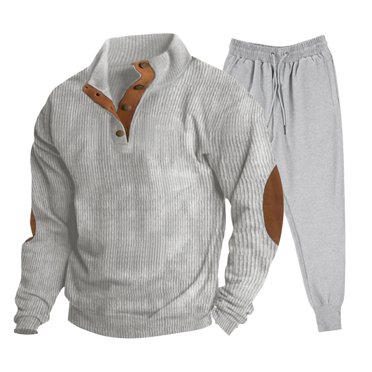 Cameland Men's Suit Stand-Up Loose Two-Piece Sports Corduroy Long Sports Sleeved Trousers Suit