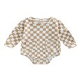 thumbnail image 1 of Babys Casual Long Sleeve Romper Fashion Checkerboard Print  Neck Triangle Jumpsuits with Pockets, 1 of 7