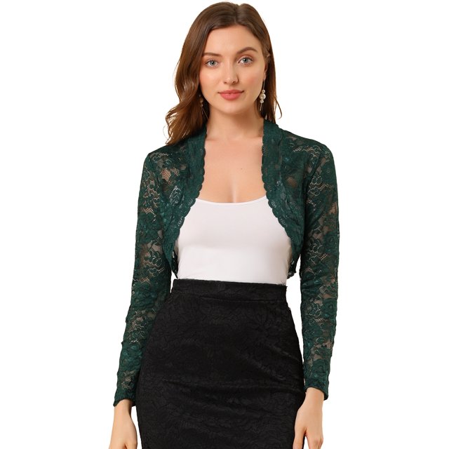 INSPIRE CHIC Boléro en Dentelle Florale pour Junior, Transparent, Cardigan à Manches Longues