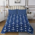 thumbnail image 1 of Erosebridal Nautical Anchor Print Coverlet Set Queen, Navy Blue Geometric Wave Stripes Bedding Set 3 Pieces, 1 of 5