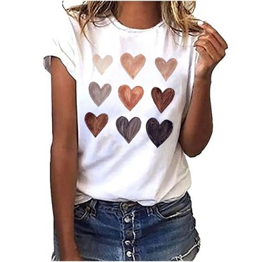 Leutsin T-shirt Décontracté à Manches Courtes pour Femmes, Col Rond Imprimé, Ample