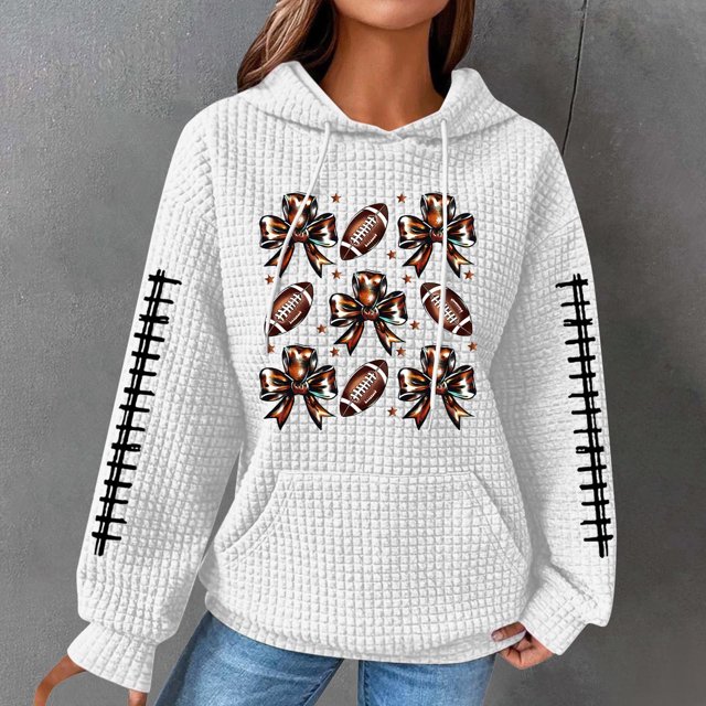 Simua Sweat à Capuche Tendance pour Femmes Manches Longues Imprimé Rugby Amusant Chandail Décontracté Sport Jour de Match