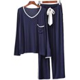 thumbnail image 1 of Crescentt Luxury Modal Pajamas Breathable and Comfortable Women’s Ultra-Soft Pajama Set Classic Modal Long Sleeve Pajama Set - Navy & White, Large, 1 of 1