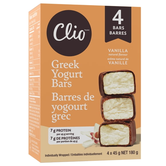 Clio Vanilla Greek Yogurt Bar in Chocolatey Coating, 45g, 4 Ct