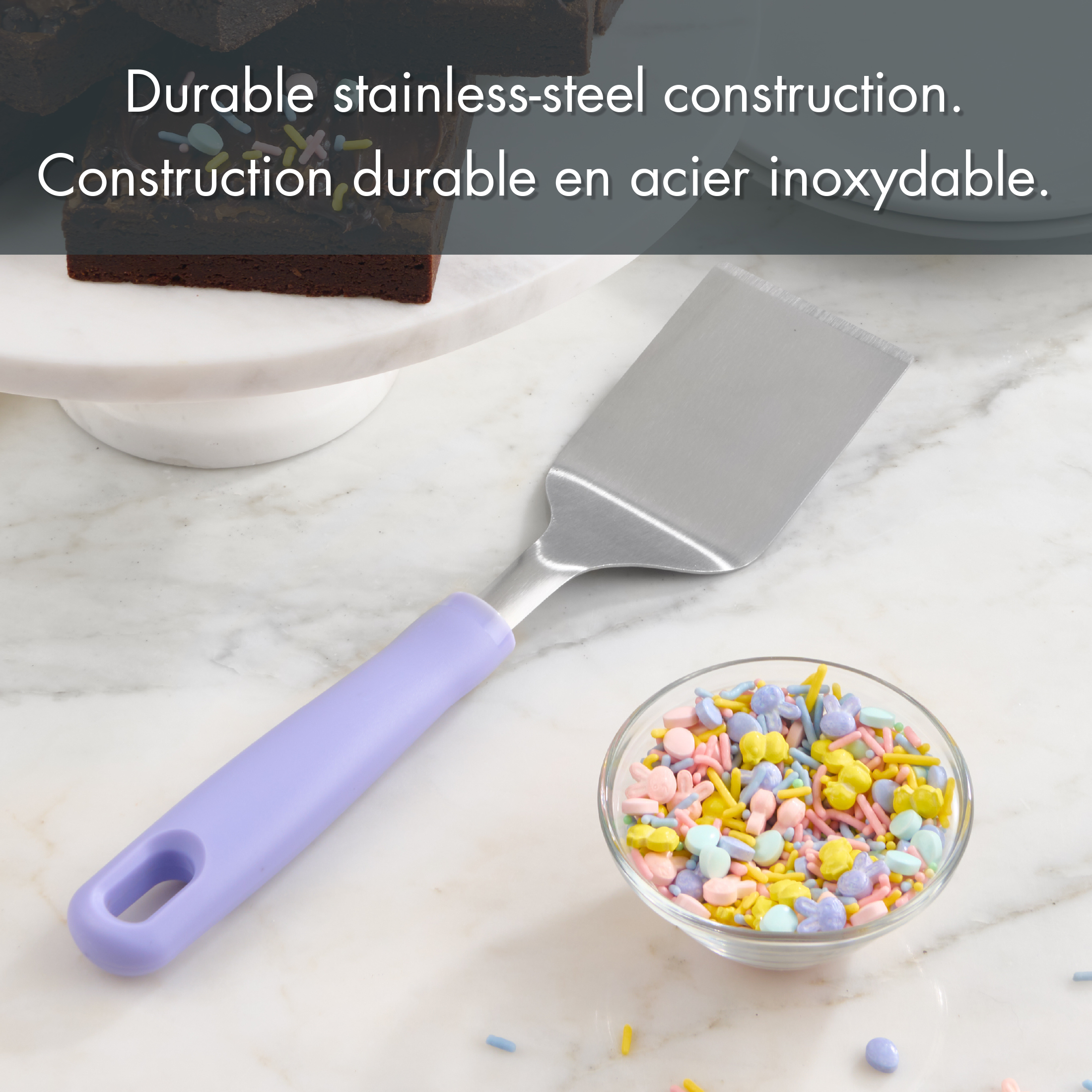Spatule à dessert et à brownies en acier inoxydable Tout pour célébrer mauve, outil de pâtisserie pour Pâques