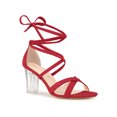 thumbnail image 1 of BLISSFUL STEP Sandales à Talon Bloc Transparent en Velours à Lacets pour Femme Rouge (Taille 8,5), 1 of 7