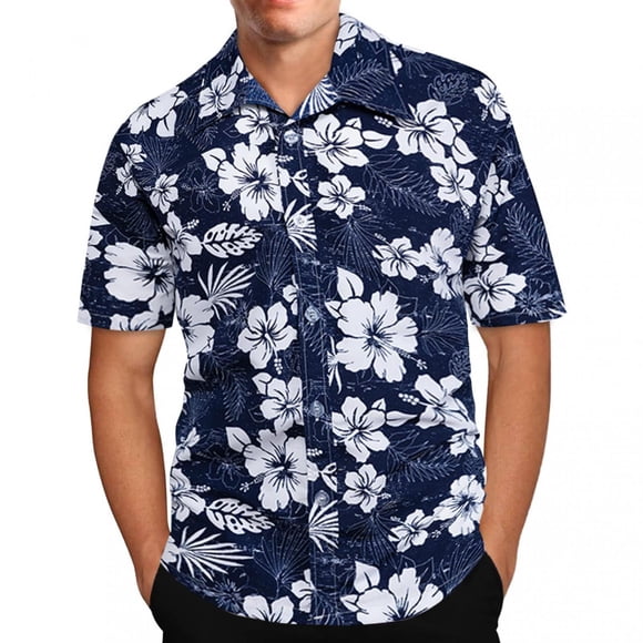 TopLLC Men's Hawaiian Shirt Quick Dry Tropical Aloha Shirts Short Sleeve Beach Holiday Casual Shirts Plaid Shirt Men