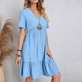thumbnail image 3 of Robe à Volants à Étages pour Femmes Grande Taille, Été, Manches Courtes, Robe Babydoll Décontractée à Col en V, Robes pour Dames Bleu Ciel, 4TG, 3 of 7