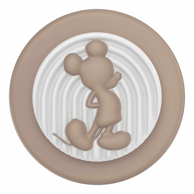 PopSockets PopGrip pour MagSafe Rond avec Anneau Adaptateur Latte Mickey, un Support de Téléphone Rond Magnétique avec une silhouette Mickey Mouse Couleur Latte sur une base Blanche Texturée, compatible avec MagSafe et Appareils Android pour Grip Sécurisé et Recharge Sans Fil.