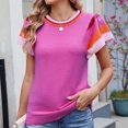 thumbnail image 2 of Pisexur Hauts pour Femmes Confort Printemps Hauts pour Femmes Nouveau Col Rond Tricot Design Color-Block Hauts Décontractés pour Femmes Chandail à Manches Courtes Doux, Hauts Mignons pour Femmes, 2 of 6
