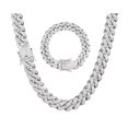 thumbnail image 1 of 2Pcs Cuban Link Chain Rhinestone Necklace Bracelet Set Gift for Lover Anniversary Birthday Silver 50CM 20CM, 1 of 12