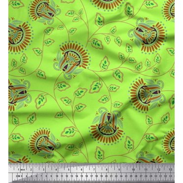 Soimoi Cotton Voile Fabric Leaves & Floral Artistic Decor Fabric Printed Yard 56 Inch Wide