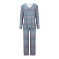 thumbnail image 4 of Timegard Ensembles de Pyjamas pour Femmes 2 Pcs à Rayures Manches Longues Col en V Haut Froncé et Pantalon Tenues de Pjs d'Automne, 4 of 5