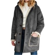 Winter Coats for Women - 2024 Trendy Warm Sherpas Fleece Lined Suede Winter Coat Jackets - Plus Size Hooded Parka Peacoat Outerwear Gray xxl