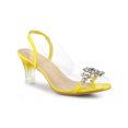 thumbnail image 1 of BLISSFUL STEP Women's Flower Rhinestone Slingback Clear Mid Heel Slip On Sandals Yellow 8, 1 of 7